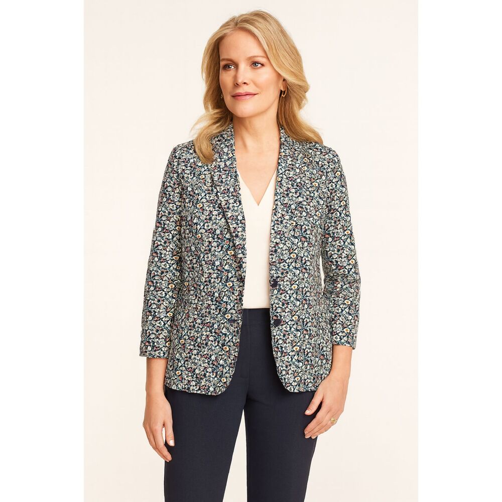 TALBOTS White Blue Floral Summer Blazer Sports Coat Jacket Women's Size 16